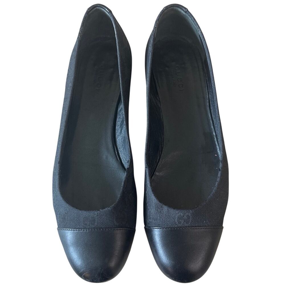 Gucci Marajo GG Canvas Ballet Flats Black Cap Toe Size 39.5